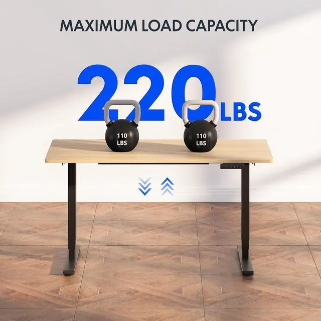 Alt view image 6 of 6 - E6 3-Stage Dual Motor Electric Standing Desk 48 x 24 Sit Stand Up Desk, Holds 220 lbs, Adjustable Height w/Memory Presets, One-Piece Maple Desktop & Black Frame, Ships in 2 Boxes