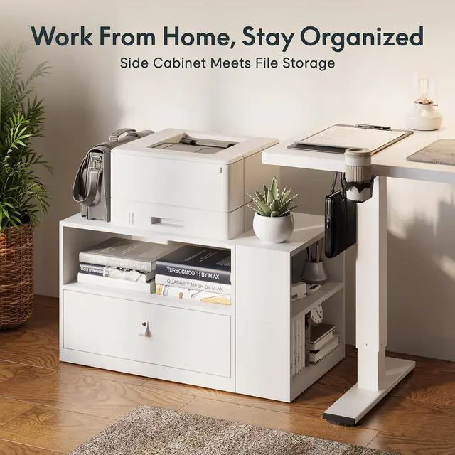 Alt view image 5 of 7 - H7 CAB Computer Workstation Storage Cabinet, Modular Under Desk File Pedestal, Mobile Office Drawer Cabinet for Standing Desk Setup, Home Office Organization System(White)