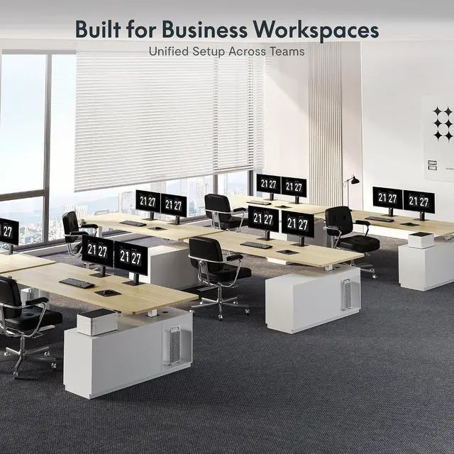 Alt view image 2 of 7 - L Shaped Standing Desk with Storage Cabinet for Office Workspace, 63" Spacious Workstation with Drawers, CPU Holder & Cable Management for Commercial Office Use, White Wood Grain, 3 Packages