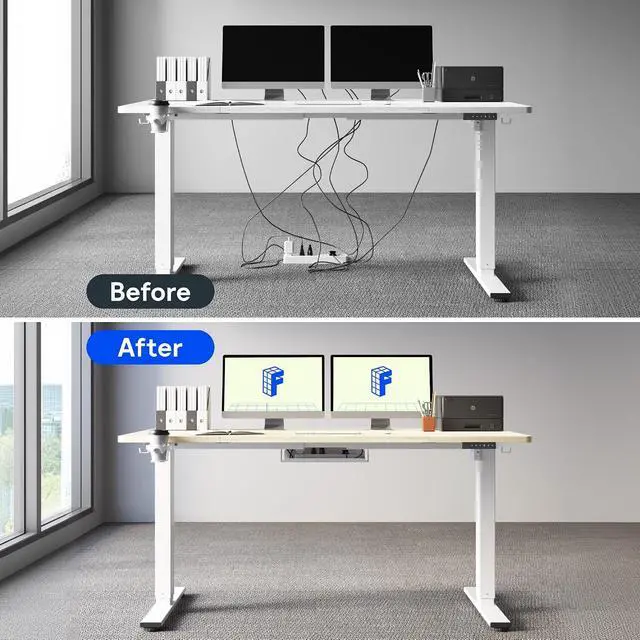 Alt view image 7 of 7 - L Shaped Standing Desk with Storage Cabinet for Office Workspace, 63" Spacious Workstation with Drawers, CPU Holder & Cable Management for Commercial Office Use, White Wood Grain, 3 Packages