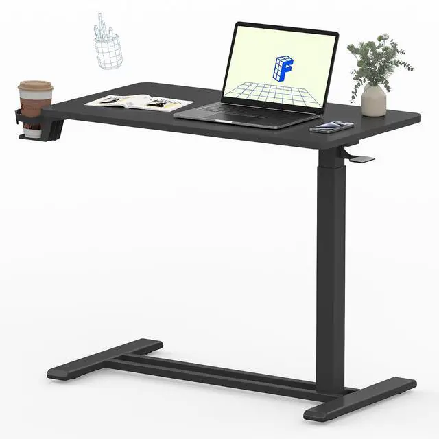 Main image of Mobile Standing Desk with Wheels Pneumatic Laptop Desk Rolling Computer Cart Movable Height Adjustable Small Sit Stand Desk Computer Workstations Home Use27.6" W x 15.7" D, Black