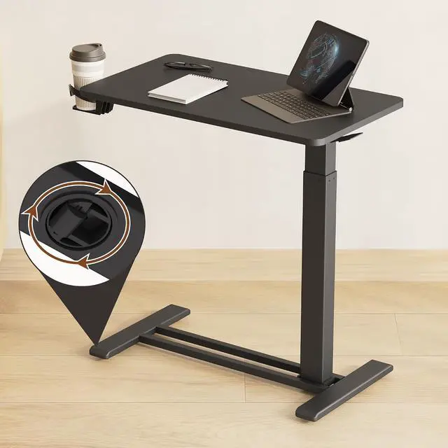 Alt view image 7 of 7 - Mobile Standing Desk with Wheels Pneumatic Laptop Desk Rolling Computer Cart Movable Height Adjustable Small Sit Stand Desk Computer Workstations Home Use27.6" W x 15.7" D, Black