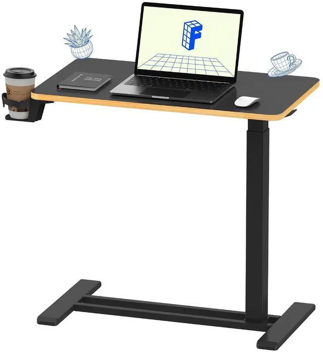 Main image of Mobile Standing Desk with Wheels Pneumatic Laptop Desk Rolling Computer Cart Movable Height Adjustable Small Sit Stand Desk Computer Workstations Home Use27.6" W x 15.7" D, Black+Maple