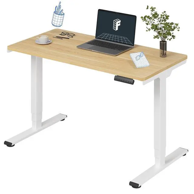 Main image of E6 3-Stage Dual Motor Electric Standing Desk 48 x 24 Sit Stand Up Desk, Holds 220 lbs, Adjustable Height w/Memory Presets, One-Piece Maple Desktop & White Frame, Ships in 2 Boxes