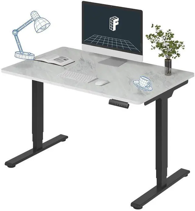 Main image of E6 3-Stage Dual Motor Electric Standing Desk 48 x 30 Sit Stand Up Desk, Holds 220 lbs, Adjustable Height w/Memory Presets, One-Piece Marble Grey Desktop & Black Frame, Ships in 2 Boxes