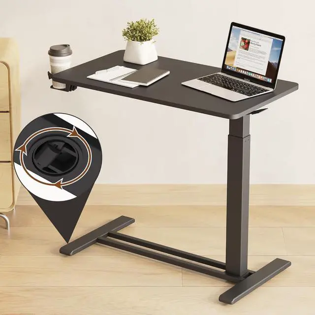Alt view image 3 of 7 - Mobile Standing Desk with Wheels Pneumatic Laptop Desk Rolling Computer Cart Movable Height Adjustable Small Sit Stand Workstation Home Use (31.5" W x 17.7" D, Black)