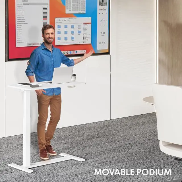 Alt view image 2 of 7 - Mobile Standing Desk with Wheels Pneumatic Laptop Desk Rolling Computer Cart Movable Height Adjustable Small Sit Stand Desk Computer Workstations Home Use27.6" W x 15.7" D,White