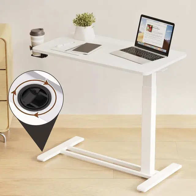 Alt view image 5 of 7 - Mobile Standing Desk with Wheels Pneumatic Laptop Desk Rolling Computer Cart Movable Height Adjustable Small Sit Stand Desk Computer Workstations Home Use27.6" W x 15.7" D,White