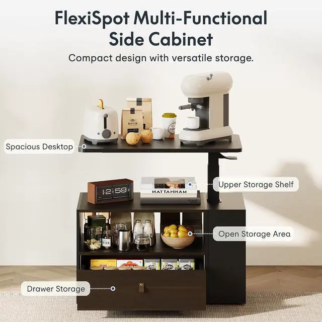 Alt view image 7 of 7 - H7 CAB Height Adjustable Sit-Stand Computer Workstation Desk with Storage, Pneumatic Lift Laptop Desk with Drawer & Cabinet, Compact Small Space Home Office Desk (25.8"41.3", Maple)