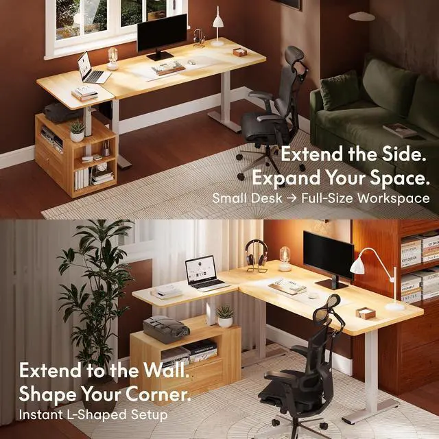 Alt view image 5 of 7 - H7 CAB Height Adjustable Sit-Stand Computer Workstation Desk with Storage, Pneumatic Lift Laptop Desk with Drawer & Cabinet, Compact Small Space Home Office Desk (25.8"41.3", Maple)