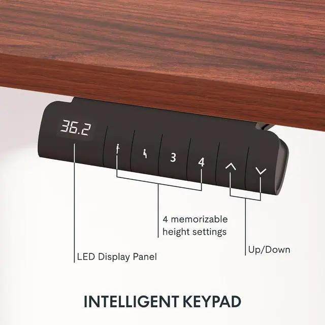 Alt view image 4 of 7 - E6 3-Stage Dual Motor 60 x 24 Electric Standing Desk Sit Stand Up Desk, Holds 220 lbs, Adjustable Height w/Memory Presets, One-Piece Mahogany Desktop & White Frame, Ships in 2 Boxes