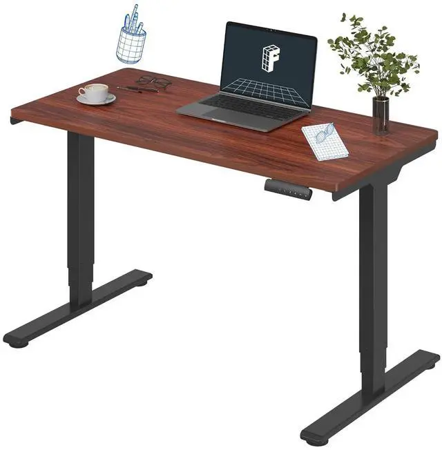 Main image of E6 3-Stage Dual Motor Electric Standing Desk 48 x 24 Sit Stand Up Desk, Holds 220 lbs, Adjustable Height w/Memory Presets, One-Piece Mahogany Desktop & Black Frame, Ships in 2 Boxes