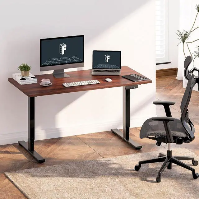 Alt view image 2 of 6 - E6 3-Stage Dual Motor Electric Standing Desk 48 x 24 Sit Stand Up Desk, Holds 220 lbs, Adjustable Height w/Memory Presets, One-Piece Mahogany Desktop & Black Frame, Ships in 2 Boxes