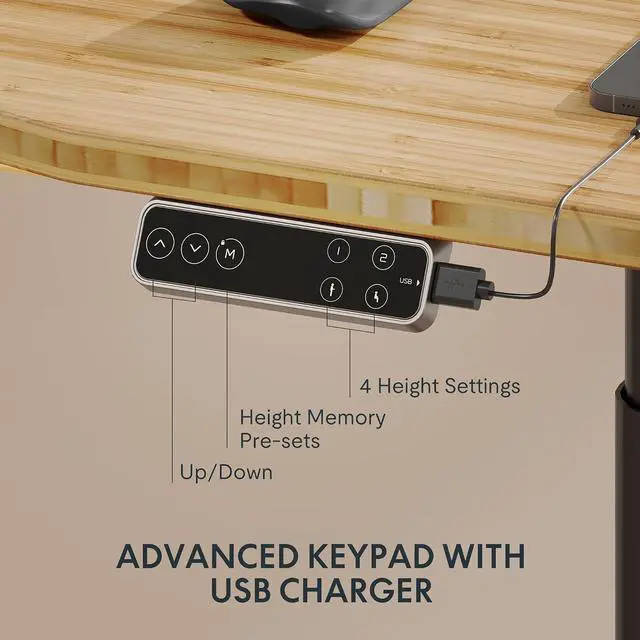 Alt view image 5 of 7 - E6 Pro Organic Modern Bamboo Standing Desk, Dual Motor 3-Stage Height Adjustable Desk with Oval Legs, Heavy Duty 330lbs, 48" x 24" Bamboo Desktop with Ergonomic Curved Edge, Black Frame