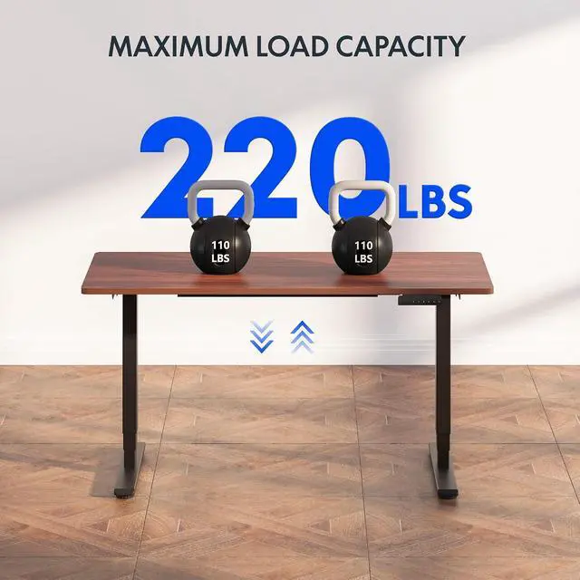 Alt view image 7 of 7 - E6 3-Stage Dual Motor Electric Standing Desk 48 x 30 Sit Stand Up Desk, Holds 220 lbs, Adjustable Height w/ Memory Presets, One-Piece Mahogany Desktop & Black Frame, Ships in 2 Boxes