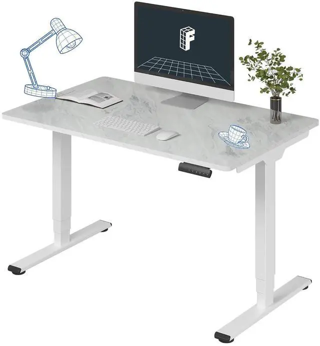 Main image of E6 3-Stage Dual Motor Electric Standing Desk 48 x 30 Sit Stand Up Desk, Holds 220 lbs, Adjustable Height w/Memory Presets, One-Piece Marble Grey Desktop & White Frame, Ships in 2 Boxes