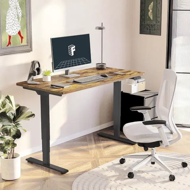 Alt view image 2 of 7 - Stand Up Desk 3 Stages Dual Motor Electric Standing Desk 48x30 Inch Whole-Piece Board Height Adjustable Desk Electric Sit Stand Desk(Black Frame + Special Walnut Desktop, 2 Packages)