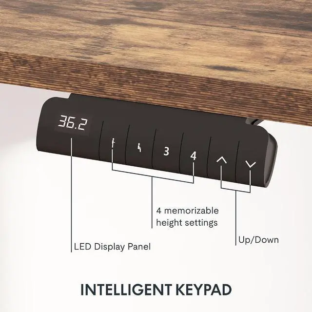 Alt view image 5 of 7 - E6 3-Stage Dual Motor Electric Standing Desk 55 x 28 Sit Stand Up Desk, Holds 220 lbs, Adjustable Height w/Memory Presets, One-Piece Special Walnut Desktop & White Frame, Ships in 2 Boxes
