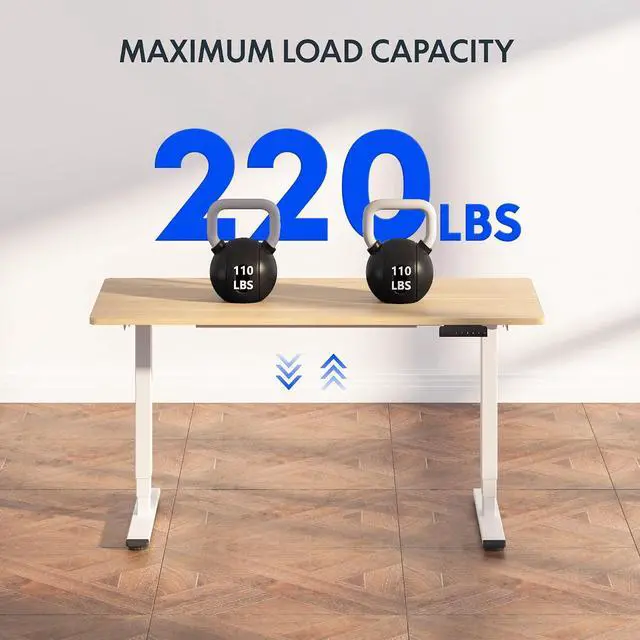 Alt view image 3 of 6 - E6 3-Stage Dual Motor 60 x 24 Electric Standing Desk Sit Stand Up Desk, Holds 220 lbs, Adjustable Height w/Memory Presets, One-Piece Maple Desktop & White Frame, Ships in 2 Boxes