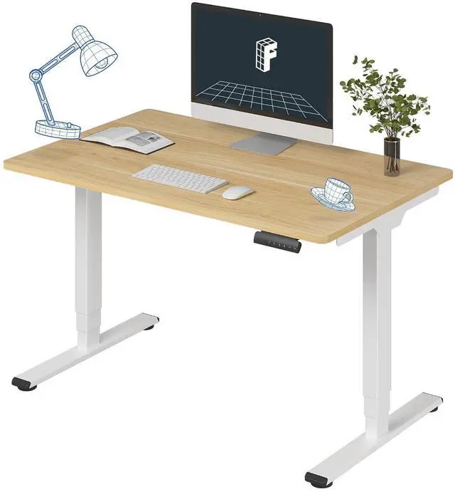 Main image of E6 3-Stage Dual Motor Electric Standing Desk 48 x 30 Sit Stand Up Desk, Holds 220 lbs, Adjustable Height w/Memory Presets, One-Piece Maple Desktop & White Frame, Ships in 2 Boxes