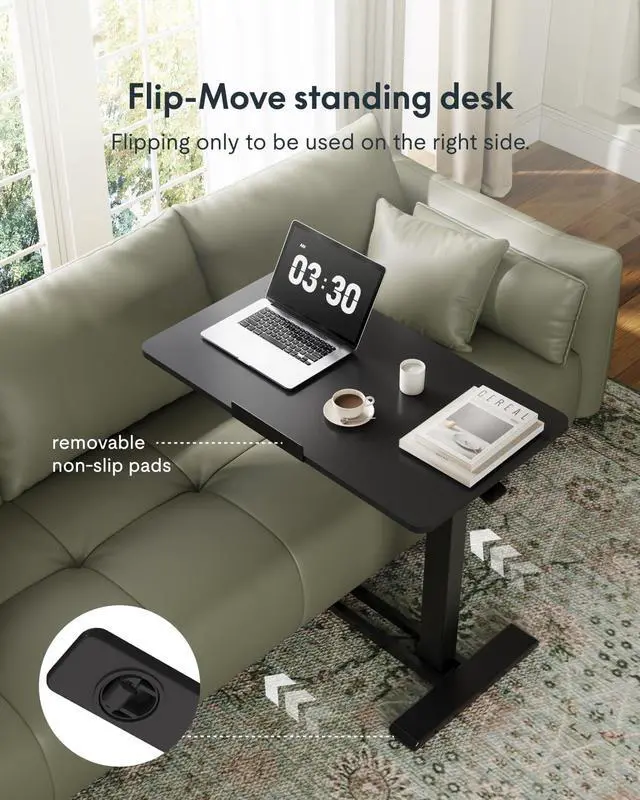 Alt view image 6 of 7 - H7 PRO Mobile Standing Desk Adjustable Overbed Table Pneumatic with Wheels 55°Tiltable Portable Laptop Desk Rolling Computer Cart Foldable Bedside Table(27.6" W x 15.7" D, Black)