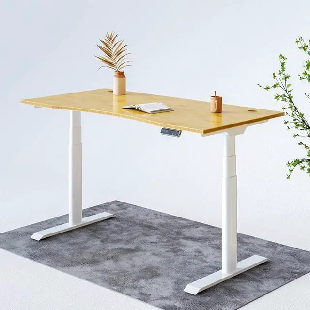 Alt view image 2 of 7 - E6 Pro 72" x 30" Organic Modern Bamboo Standing Desk, Dual Motor 3-Stage Height Adjustable Desk with Oval Legs, Heavy Duty 330lbs, Bamboo Desktop with Ergonomic Curved Edge, White Frame