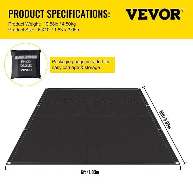 Alt view image 7 of 7 - Fire Blankets, 2 Pack Welding Blankets, 6' x 10' Fire Suppression Blanket, 1022 °F Flame Retardant Blanket, Black Fire Emergency Blankets, Fiberglass Fire Retardant Blanket with 8 Brass Grommets