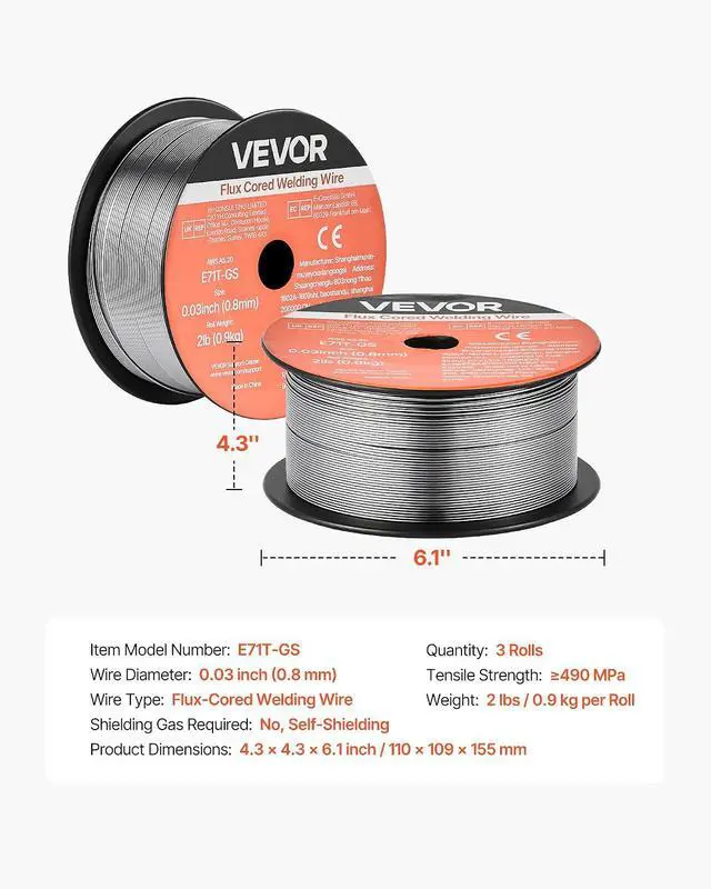 Alt view image 7 of 7 - Flux Core MIG Welding Wire, E71T-GS 0.03-inch 2 LBS, Gasless Mild Steel Welding Wire with Low Spatter for All Position Arc Welding, Self-Shielded for Outdoor Use (Pack of 3 Rolls)
