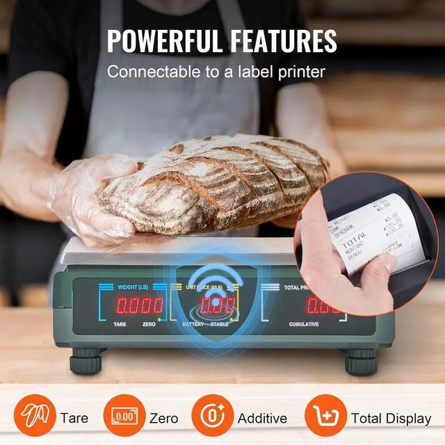 Alt view image 4 of 7 - Digital Price Computing Scale 66 LB Weight Scales, Connectable to a Label Printer, Commercial Grade Dual LCD Display for for Retail Outlet Store, Food, Meat Shop, Deli, Produce Farmers Market