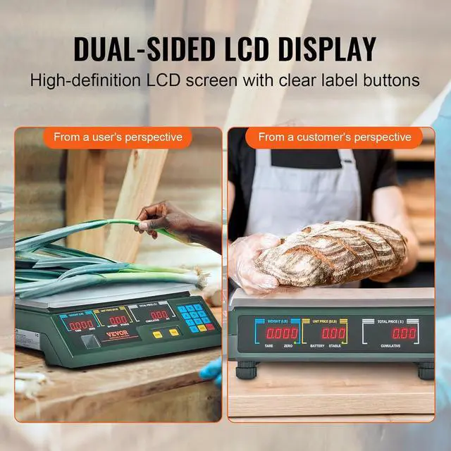 Alt view image 5 of 7 - Digital Price Computing Scale 66 LB Weight Scales, Connectable to a Label Printer, Commercial Grade Dual LCD Display for for Retail Outlet Store, Food, Meat Shop, Deli, Produce Farmers Market