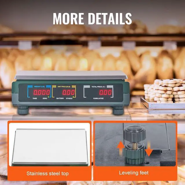 Alt view image 6 of 7 - Digital Price Computing Scale 66 LB Weight Scales, Connectable to a Label Printer, Commercial Grade Dual LCD Display for for Retail Outlet Store, Food, Meat Shop, Deli, Produce Farmers Market
