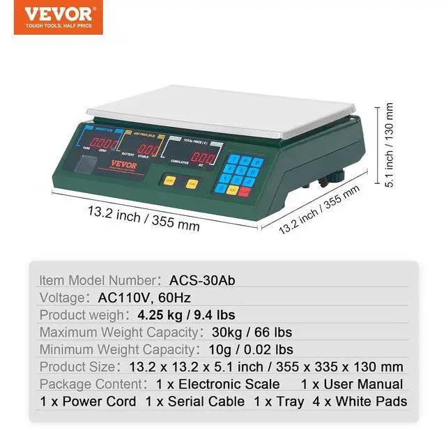 Alt view image 7 of 7 - Digital Price Computing Scale 66 LB Weight Scales, Connectable to a Label Printer, Commercial Grade Dual LCD Display for for Retail Outlet Store, Food, Meat Shop, Deli, Produce Farmers Market