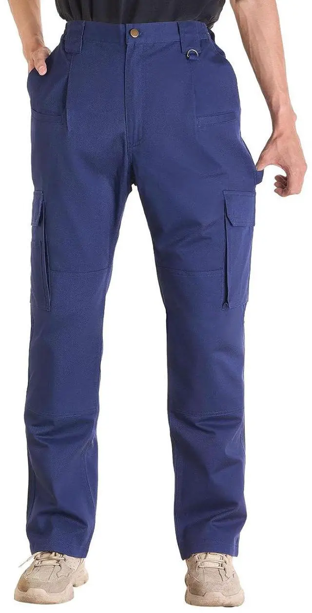 Main image of FR Pants for Men, 9 oz 100% Cotton, Flame-Resistant Cargo Pants with Multi-Pockets and Elastic Waist, Reinforced Tear-Proof Stitching, Ideal for Welding Work and Casual Wear, XL Size, Dark Blue