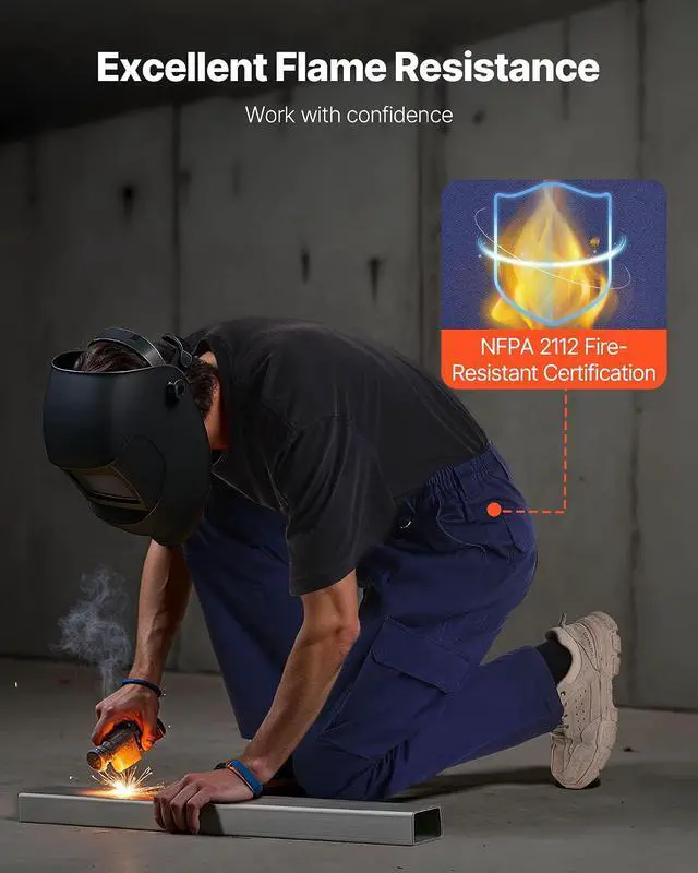 Alt view image 5 of 7 - FR Pants for Men, 9 oz 100% Cotton, Flame-Resistant Cargo Pants with Multi-Pockets and Elastic Waist, Reinforced Tear-Proof Stitching, Ideal for Welding Work and Casual Wear, XL Size, Dark Blue
