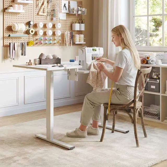 Alt view image 2 of 7 - Adjustable Sewing Table with Flush Mount Sewing Machine Bed, Sewing Desk with Dual Adjustable Workspace, Electric Sewing Machine Table for Quilting, Crafting, Tailoring and Home Studio Use