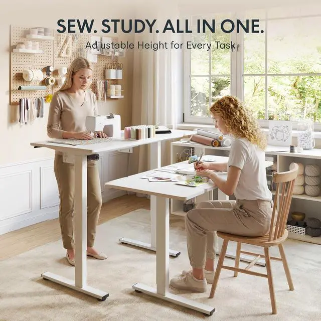 Alt view image 4 of 7 - Adjustable Sewing Table with Flush Mount Sewing Machine Bed, Sewing Desk with Dual Adjustable Workspace, Electric Sewing Machine Table for Quilting, Crafting, Tailoring and Home Studio Use