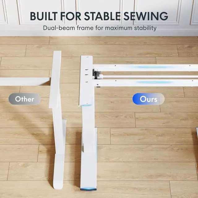Alt view image 6 of 7 - Adjustable Sewing Table with Flush Mount Sewing Machine Bed, Sewing Desk with Dual Adjustable Workspace, Electric Sewing Machine Table for Quilting, Crafting, Tailoring and Home Studio Use