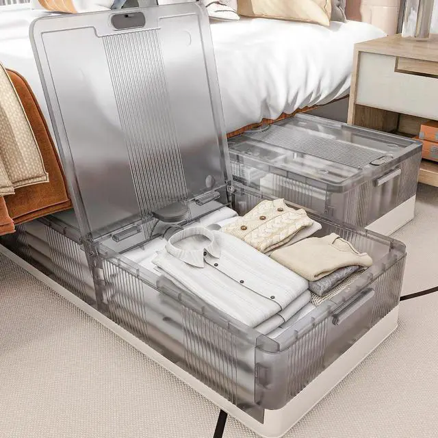 Main image of 2-Pack Under Bed Storage with Wheels, 108 QT Large Collapsible & Stackable Containers, Foldable Organizer Bins for Blankets, Shoes, Books, Bedroom Closet