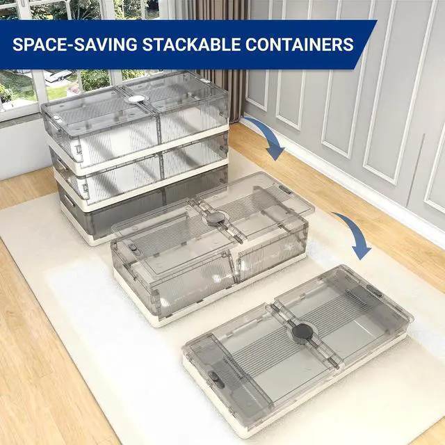Alt view image 6 of 7 - 3-Pack Under Bed Storage with Wheels, 108 QT Large Collapsible & Stackable Containers, Foldable Organizer Bins for Blankets, Shoes, Books, Bedroom Closet
