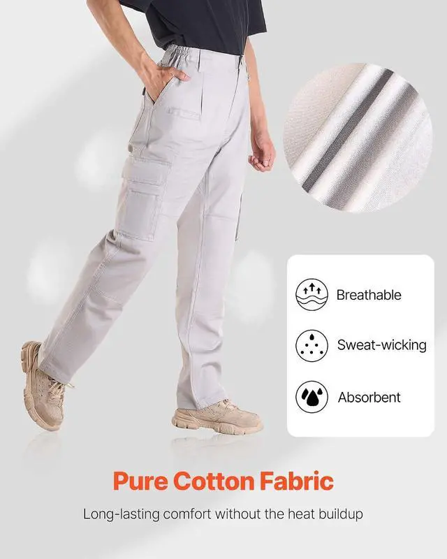 Alt view image 2 of 7 - FR Pants for Men, 9 oz 100% Cotton, Flame-Resistant Cargo Pants with Multi-Pockets and Elastic Waist, Reinforced Tear-Proof Stitching, Ideal for Welding Work and Casual Wear, L Size, Gray