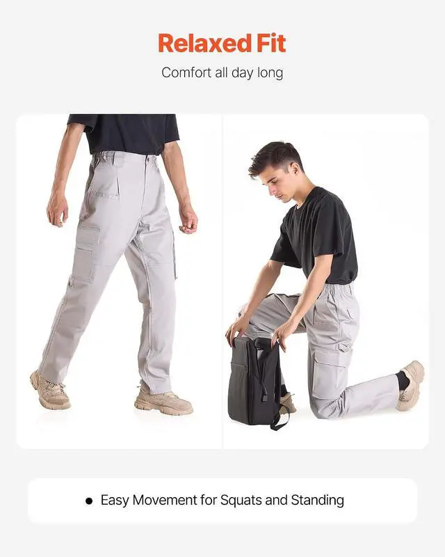 Alt view image 4 of 7 - FR Pants for Men, 9 oz 100% Cotton, Flame-Resistant Cargo Pants with Multi-Pockets and Elastic Waist, Reinforced Tear-Proof Stitching, Ideal for Welding Work and Casual Wear, L Size, Gray