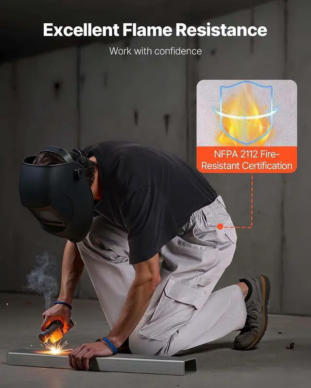 Alt view image 5 of 7 - FR Pants for Men, 9 oz 100% Cotton, Flame-Resistant Cargo Pants with Multi-Pockets and Elastic Waist, Reinforced Tear-Proof Stitching, Ideal for Welding Work and Casual Wear, L Size, Gray