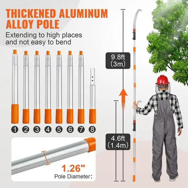 Alt view image 3 of 7 - Manual Pole Saw,4.6-9.8 ft Extendable Tree Pruner, Sharp Steel Blade for High Branches Trimming, Manual Branch Trimmer with Lightweight Aluminum Alloy Handle, for Pruning Palms and Shrubs