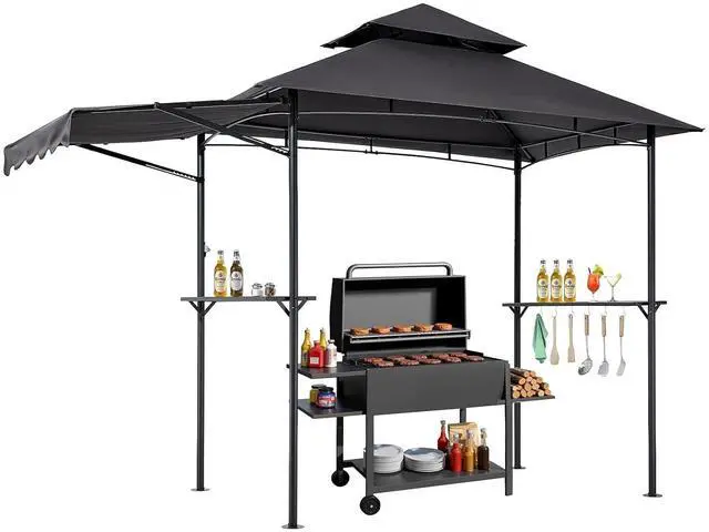 Main image of Grill Gazebo, 11x5 ft BBQ Gazebo with Extra Awning, Double-Tiered Outdoor Grill Shelter, Powder-Coated Steel Grilling Canopy with Side Shelves, Hooks & Bottle Opener for Patio, Backyard & Garden