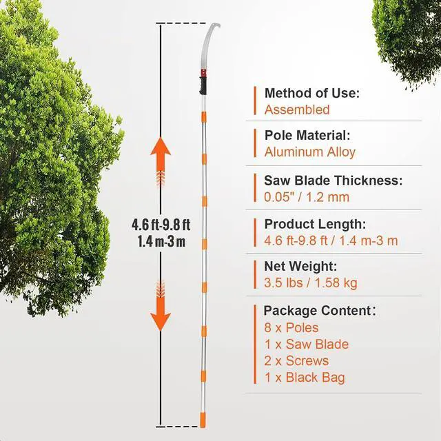 Alt view image 7 of 7 - Manual Pole Saw,4.6-9.8 ft Extendable Tree Pruner, Sharp Steel Blade for High Branches Trimming, Manual Branch Trimmer with Lightweight Aluminum Alloy Handle, for Pruning Palms and Shrubs