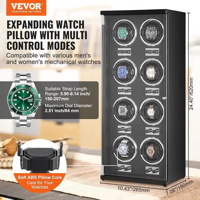 Alt view image 2 of 7 - Watch Organizer, Accommodates 8 Automatic Watches for Both Men and Women, Features 8 Ultra-Silent Japanese Mabuchi Motors, Includes Blue LED Illumination & Power Adapter, Crafted from Durable