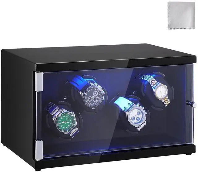 Main image of Watch Winder, Rotating Watch Box for High-End Automatic Watches, 4 Watch Winder Case with Quiet Japanese Motors, LED Light, Adjustable Direction and Speed, Multi Modes
