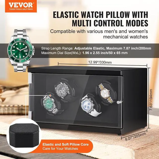 Alt view image 2 of 7 - Watch Winder, Rotating Watch Box for High-End Automatic Watches, 4 Watch Winder Case with Quiet Japanese Motors, LED Light, Adjustable Direction and Speed, Multi Modes
