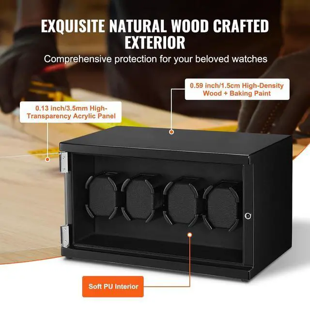 Alt view image 6 of 7 - Watch Winder, Rotating Watch Box for High-End Automatic Watches, 4 Watch Winder Case with Quiet Japanese Motors, LED Light, Adjustable Direction and Speed, Multi Modes