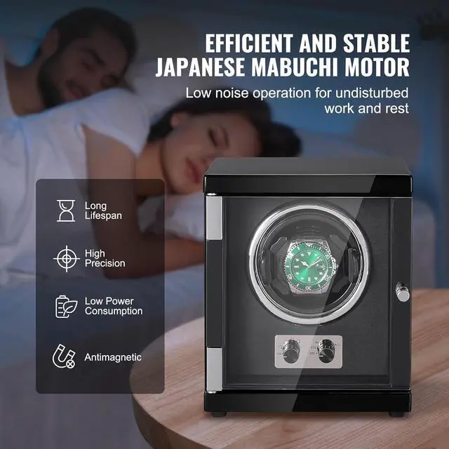 Alt view image 4 of 7 - Watch Winder, Rotating Watch Box for High-End Automatic Watches, Single Watch Winder Case with Quiet Japanese Motor, LED Light, Adjustable Direction and Speed, Multi Modes